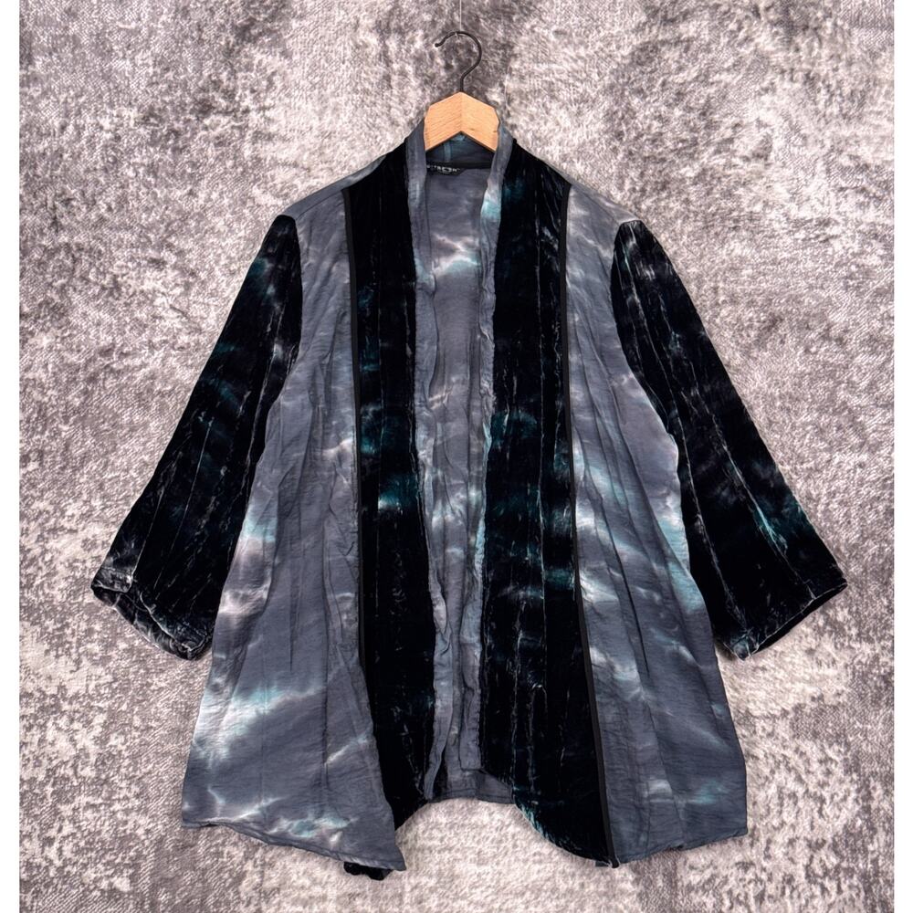 Citron Santa Monica Cardigan Top 1X Womens Gray Crushed Velvet Trimmed